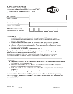 Library WiFi Network User Card