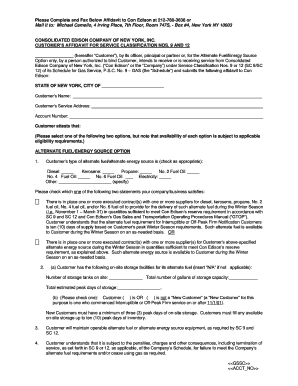 Con Edison Customer Affidavit for Service Classification