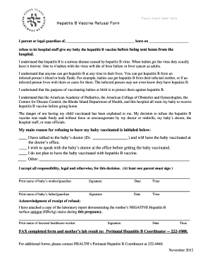 Hepatitis B Vaccine Refusal Form