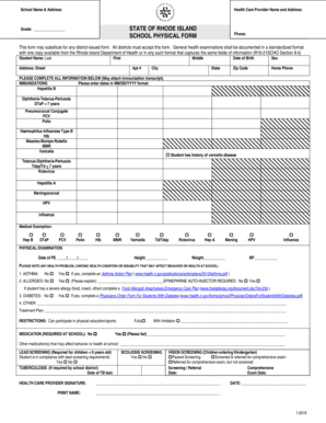 Rhode Island School Physical Form