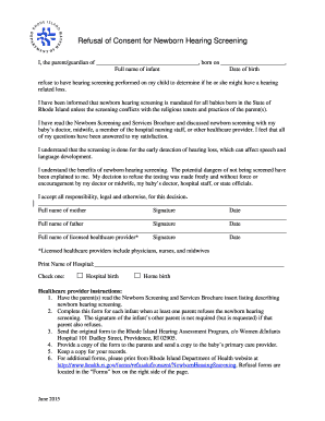Refusal of Consent for Newborn Hearing Screening