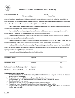 Refusal of Consent for Newborn Blood Screening