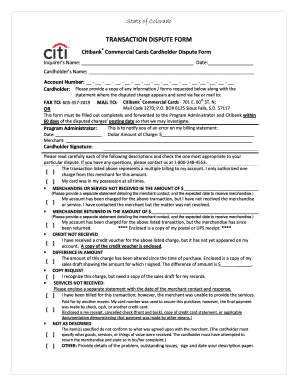 Citibank Commercial Cards Dispute Form