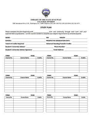 Kuwait Study Plan Form