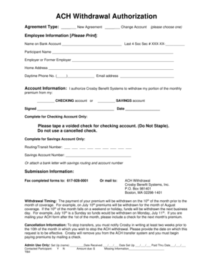 ACH Withdrawal Authorization Form