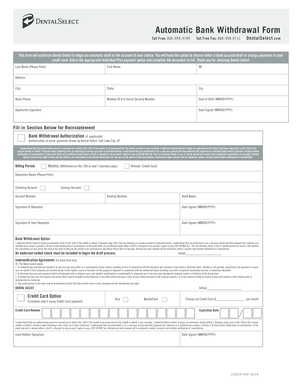 Dental Select Automatic Bank Withdrawal Form