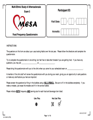 Multi-Ethnic Study of Atherosclerosis Food Frequency Questionnaire