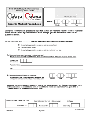 MESA Follow-up Phone Call Form