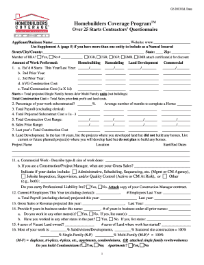 Homebuilders Coverage Program Contractors Questionnaire