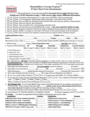 Homebuilders Coverage Program Short Form Questionnaire