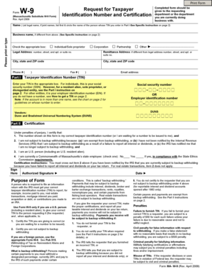 Massachusetts Substitute W-9 Form