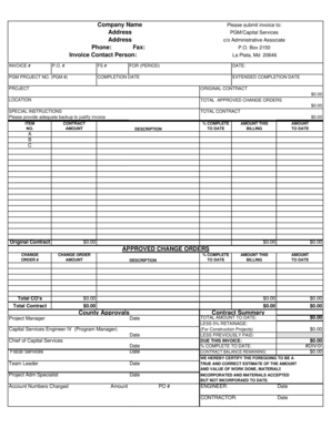 Invoice for Capital Services Construction Project