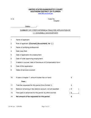 US Bankruptcy Court Fee Application