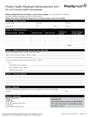 Priority Health Medicare Reimbursement Form