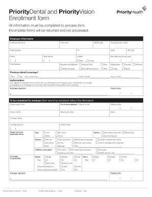 Priority Health Dental and Vision Enrollment Form