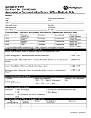 Augmentative Communication Device Evaluation Form