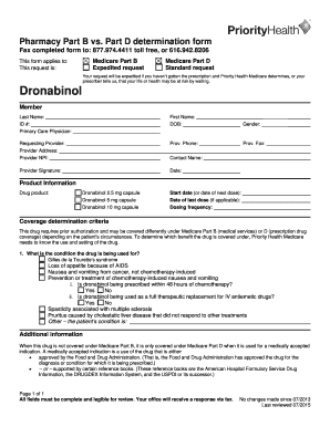 Pharmacy Part B vs. Part D Determination Form