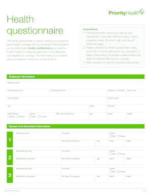 Priority Health Employee Health Questionnaire