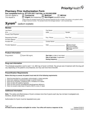 Pharmacy Prior Authorization Form for Xyrem