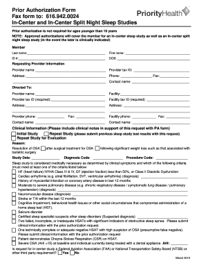 Prior Authorization Form for Sleep Studies