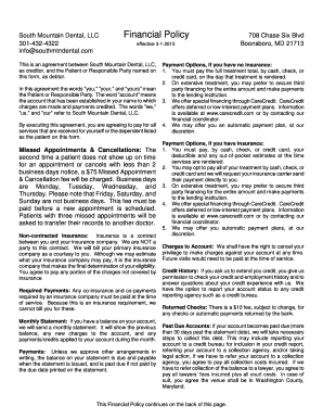 South Mountain Dental Financial Policy Agreement