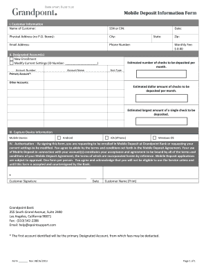 Grandpoint Bank Mobile Deposit Information Form