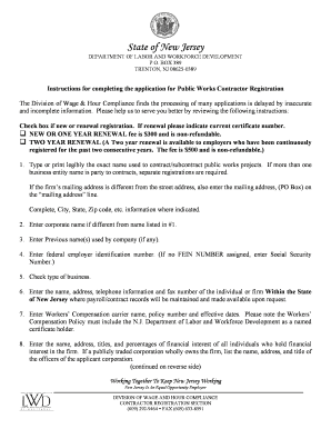 New Jersey Public Works Contractor Registration Application