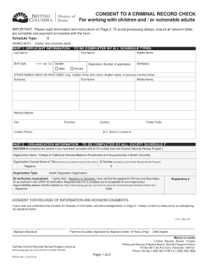 Consent to Criminal Record Check (Schedule B)