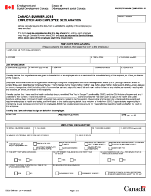Canada Summer Jobs Employer and Employee Declaration