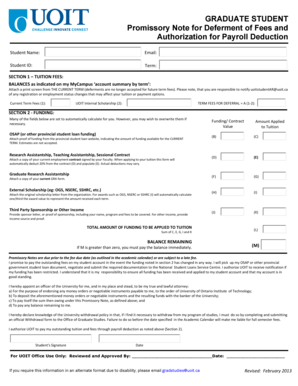 Sample promissory note for tuition fee - GRADUATE STUDENT Promissory Note for Deferment of Fees and ...