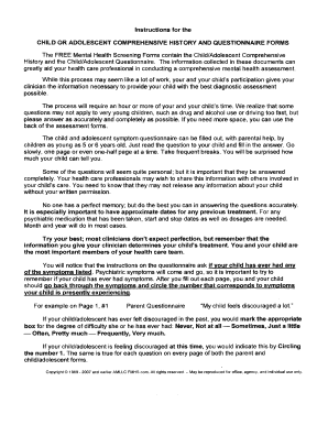 Child Adolescent Comprehensive History and Questionnaire