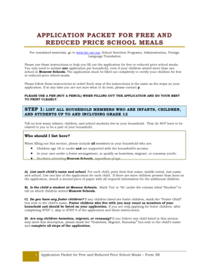 Application Packet for Free and Reduced Price School Meals