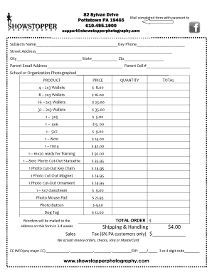 School Photography Order Form