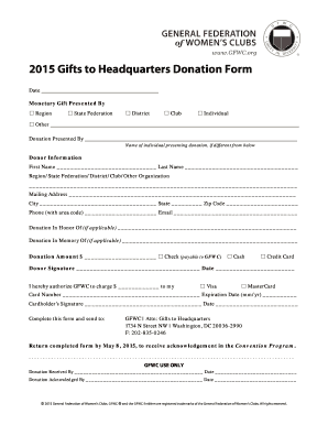 2015 Gifts to Headquarters Donation Form