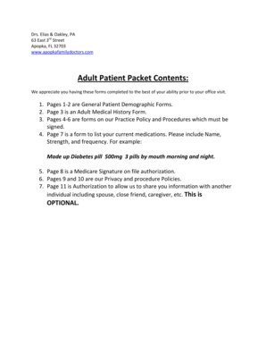 Adult Patient Packet