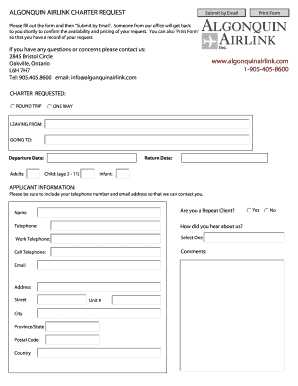 Algonquin Airlink Charter Request Form