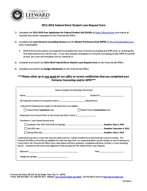 Federal Direct Student Loan Request Form and Budget Worksheet