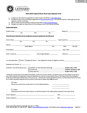 2015-2016 Federal Direct PLUS Loan Request Form