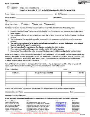 Dual Enrollment Financial Aid Form