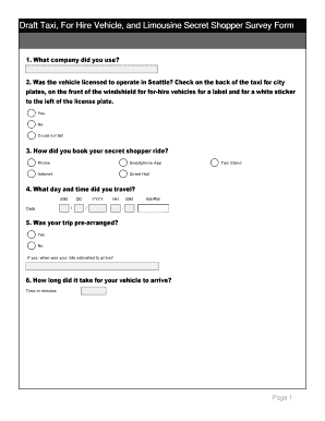 Taxi and Limousine Secret Shopper Survey Form