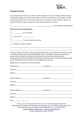 New york state will template - Codicil Form If you already have a Will, you can make a simple change to it to keep on helping children through Fostering Kids (legal name: New Zealand Family and Foster Care Federation Incorporated) - fosteringkids org