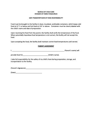 Childcare Food Transportation Agreement