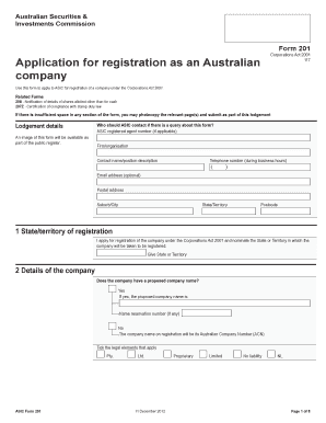 Australian Company Registration Form 201
