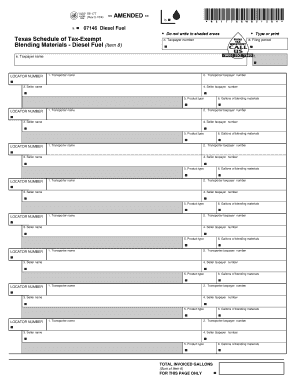 Texas Amended Schedule of Tax-Exempt Blending Materials - Diesel Fuel