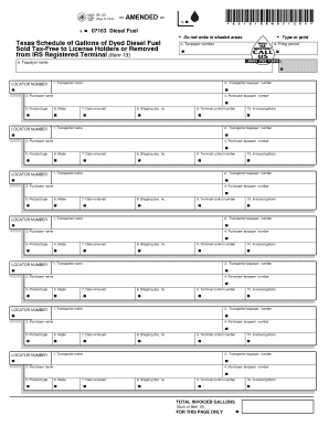 Texas Amended Schedule of Dyed Diesel Fuel