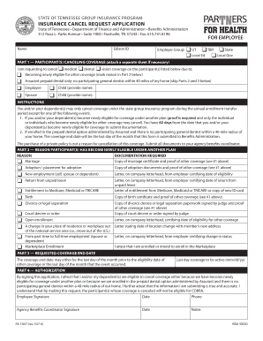 Tennessee Group Insurance Cancel Request Application