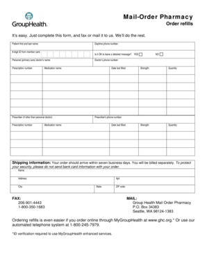 Mail Order Pharmacy Refill Form