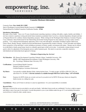 Counselor Disclosure Information Form