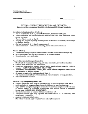 Physical Therapy Prescription and Protocol