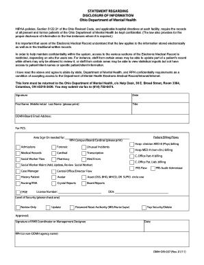 Ohio Department of Mental Health Confidentiality Agreement